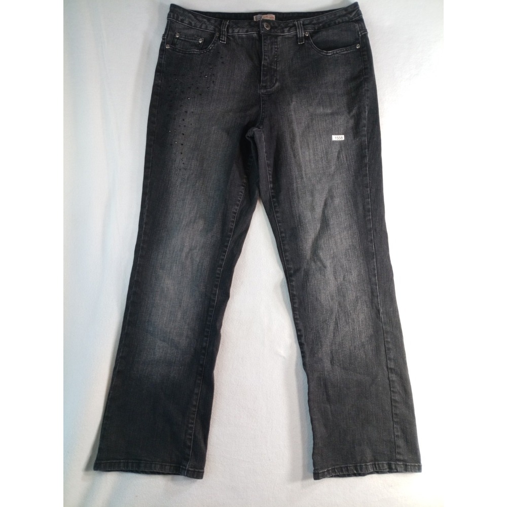 Faded Glory Womens 16W Black Jeans Stretch Bootcut Embellished Denim Pants